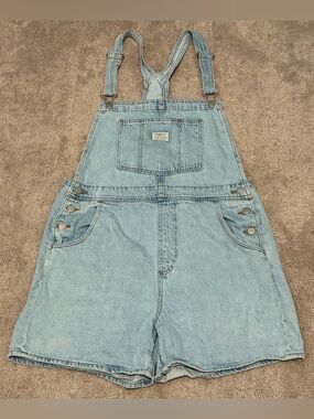 Levi Strauss Denim Overalls Shorts Women’s Large Modern Big E Two Horse Brand